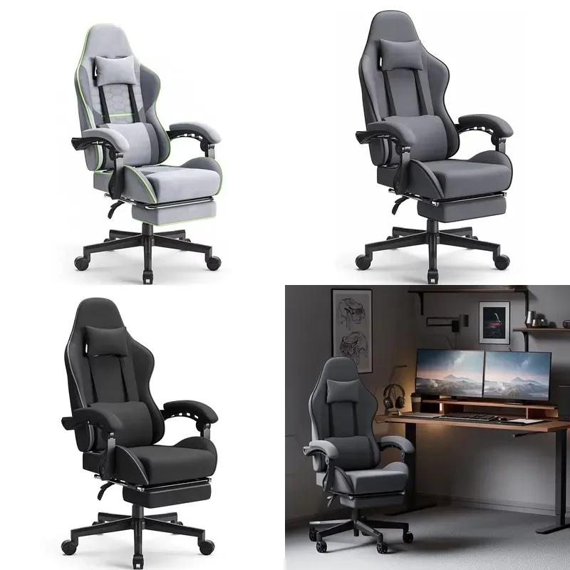 Ergonomic Gaming Chair with Reclining Backrest and Spring Cushion for Office Computer Racing Game Player Full Fabric Seat