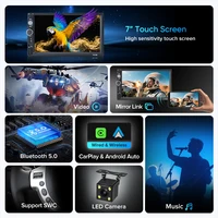 Ainavi K70 Autoradio universel 2 Din 7 pouces, écran tactile MP5, CarPlay sans fil, Android Auto, caméra arrière, MIC, USB, BT 5.0 4