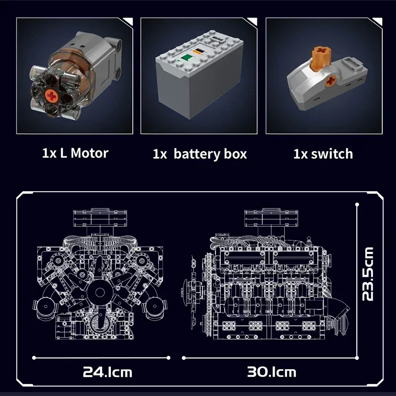 V8 ถังเครื่องยนต์ Building Block ชุด Aeroengine อาคารของเล่นมอเตอร์ไดรฟ์ภาพจําลองรูป 3D รถคอลเลกชันเครื่องประดับ