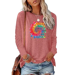 Interesting Retro Half Sunflower Letter Printed T-shirt Women's Gift Long Sleeve