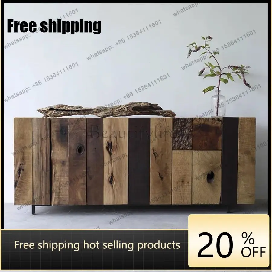 

LD wabi-sabi wind old wood vertical door TV cabinet retro storage solid wood dining side cabinet