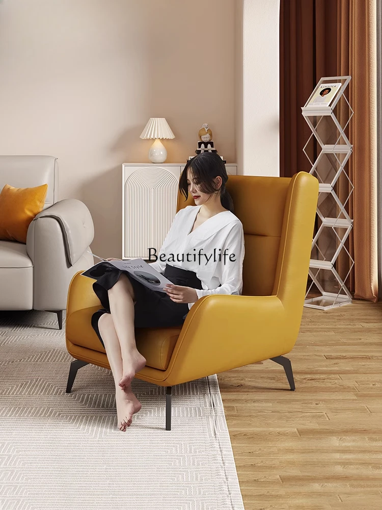 

Italian minimalist leather single sofa chair modern simple light luxury living room small apartment leisure chair