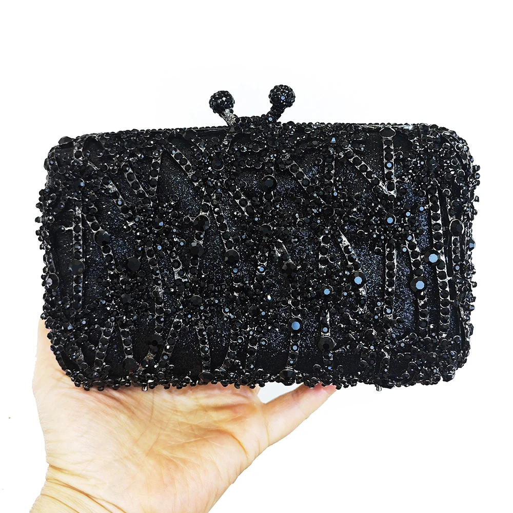 

WHTUOHENG Lady Black Rhinestones Evening Clutch Bag Women Crystal Clutches Bags Luxury Handbags Lady Diamond Party Prom Purses