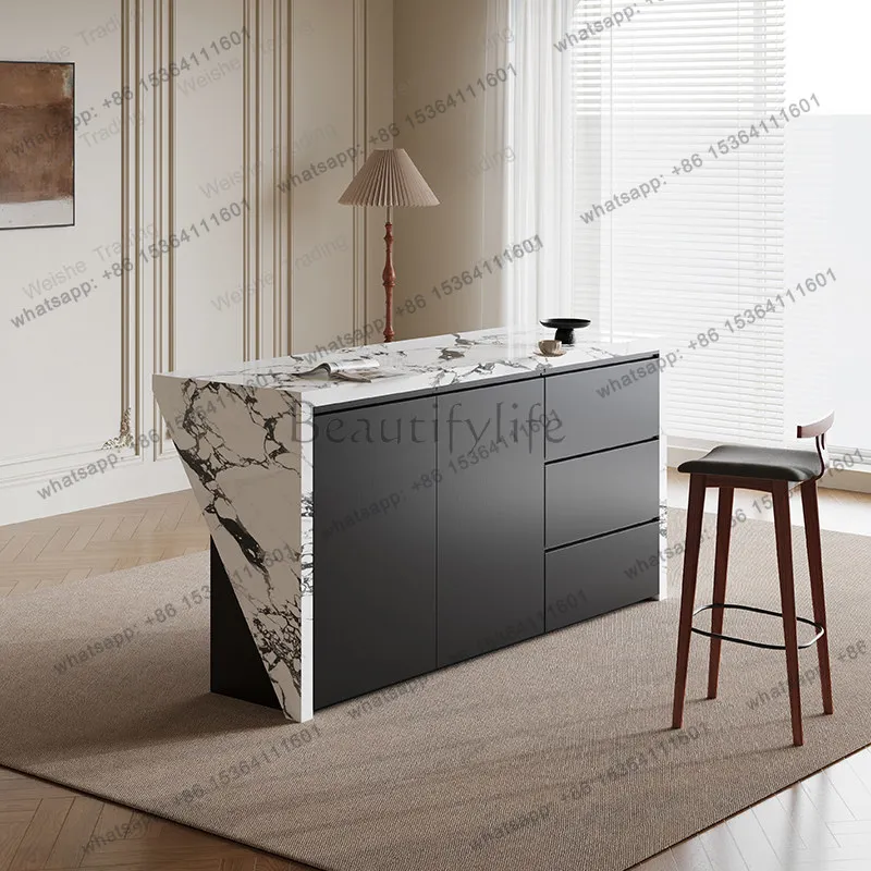 Slate dining table integrated open kitchen custom home western kitchen multi-functional island cabinet bar counter