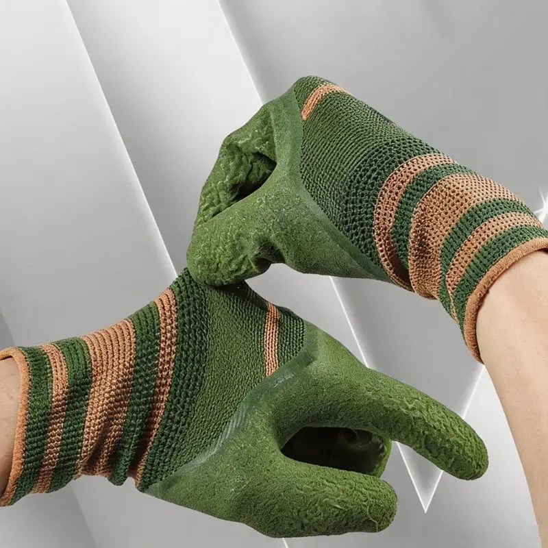 Breathable Puncture Resistant Gardening Gloves Cotton Base Composite Coating Anti Slip Grip for Roses Cacti and Tasks