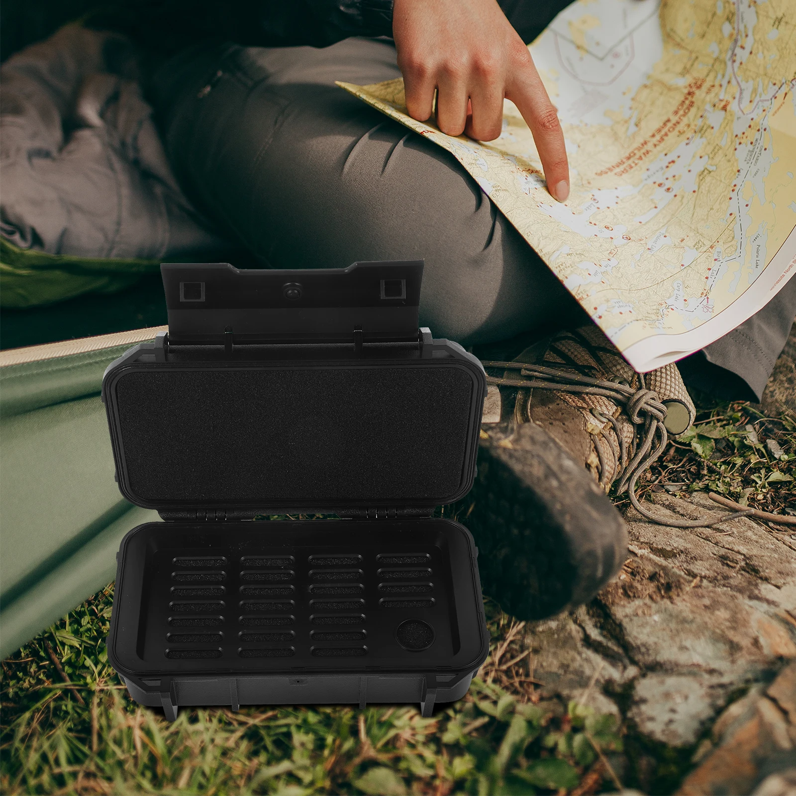 

Black Double-layer Storage Container Waterproof Airtight Shockproof Camping Survival Portable Food-grade Storage Case Box