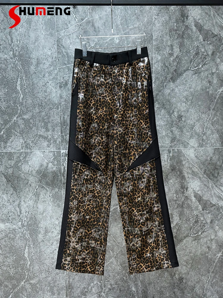 

Мужские осенние новые тенденции 2024, шикарные брюки в американском стиле High Street, мужские брюки с леопардовым принтом, удобные длинные прямые брюки