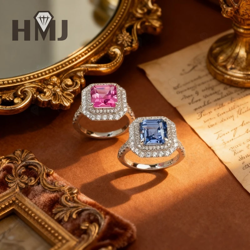 

Выращенные в лаборатории колумбии изумруда/сапфира/рубика кольца Asscher изысканные украшения из драгоценных камней для женщин на выбор рождественского и пасхального подарка