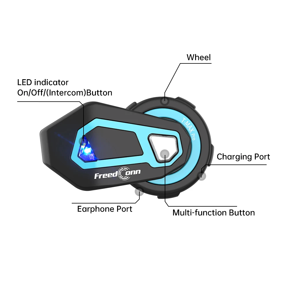 

FreedConn T-MAX Pro Waterproof Motorcycle Intercom High Fidelity Sound Quality 6 Riders 1200m Group Communication Range 600mAh