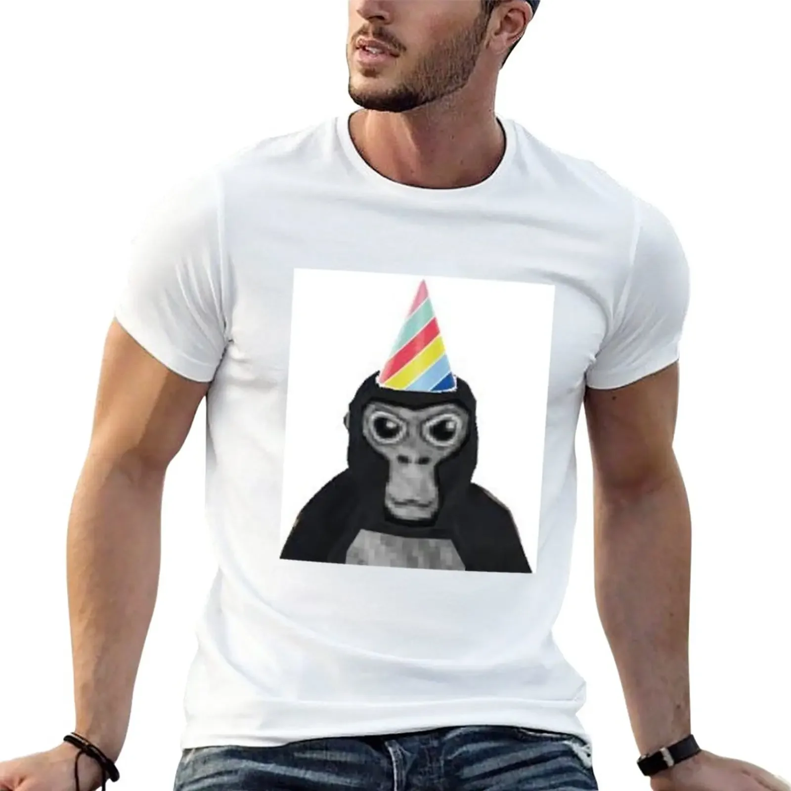 New Gorilla tag monkey with birthday hat T-Shirt aesthetic clothes vintage clothes oversized t shirt plain t-shirt mens clothing