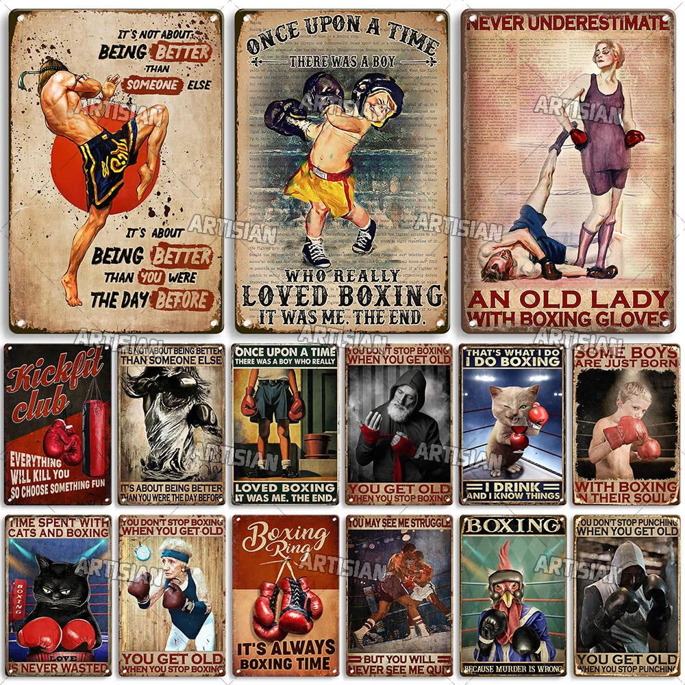 Artisian Sport Metal Sign Boxing Tin Poster Retro Decorative Plate Gym Wall Decor Garage Bar Pub Club Hotel Cafe Kitchen Home