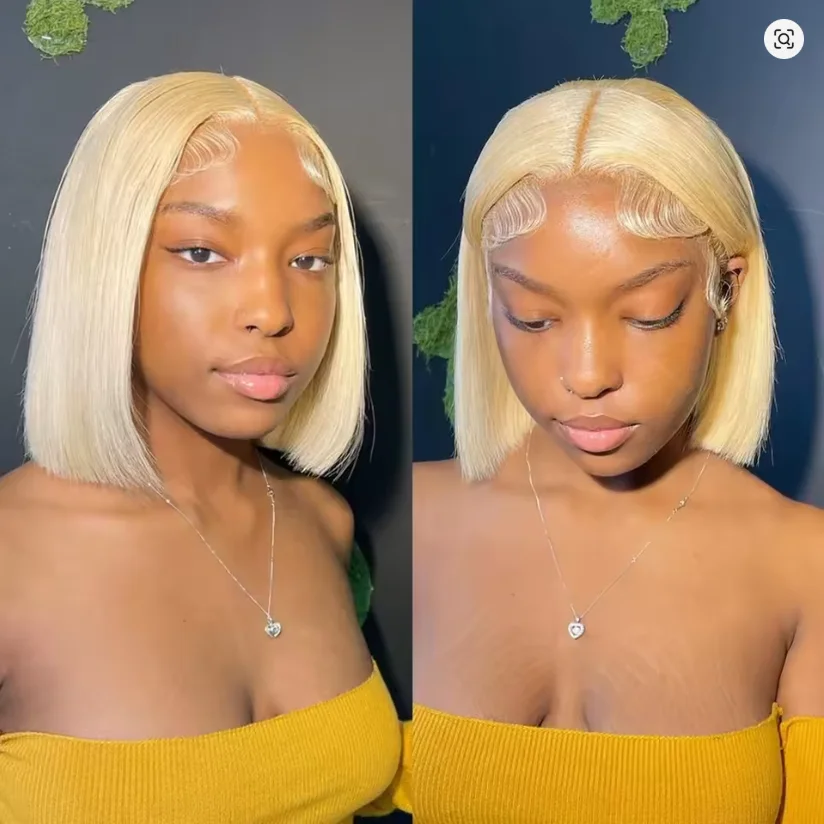 

Парик из бразильских волос, 180% плотность, 613 медово-блонд, прямой короткий боб, 13x4, с кружевной передней частью, предварительно прорезанный, с детским волосом