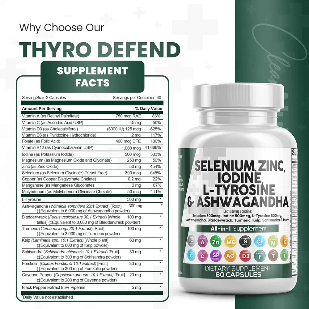 Thyroid Support Supplement for Men and Women - Promotes Thyroid Health and Metabolism - With Iodine, Zinc and Selenium