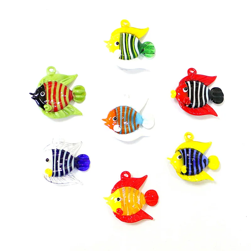 2PCS Cute Sea Fish Mini Figurines Charm Glass Pendant Aquarium Decor Tiny Marine Animal Fashion Woman Jewelry Making Accessories