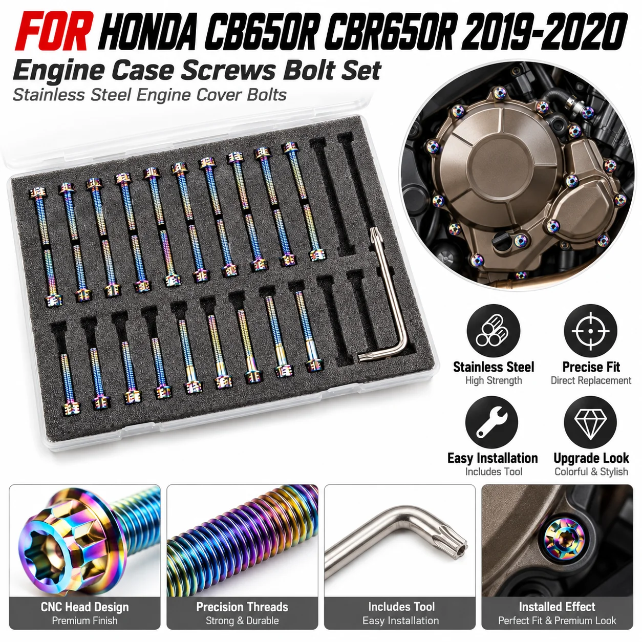 Engine Case Screws Bolt Set Stainless Steel Engine Cover Bolts For Honda CB650R CBR650R 2019-2020 Motorcycle Fastener Upgrade Ki