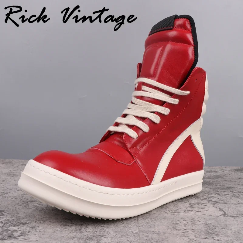 Rick Vintage Men Genuine Leather Boots High Top RO Sneakers Street Rock Shoes Riding Boots Women Retro Designer Platform Boots