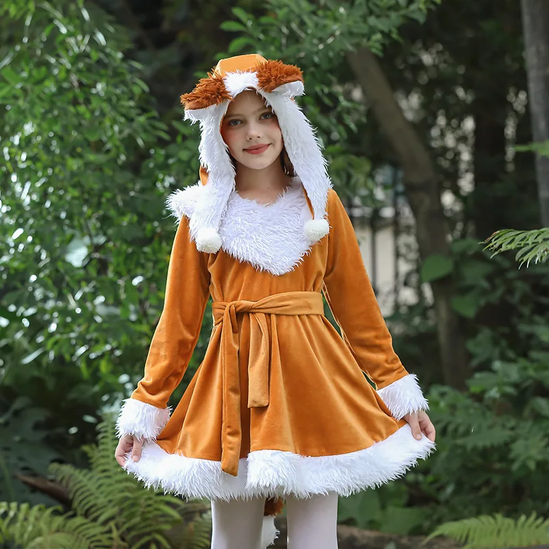 أزياء الهالوين للأطفال، زي الثعلب، حفلة الحيوانات، السنجاب الغابة، زي الحيوان، فستان عرض الكرنفال