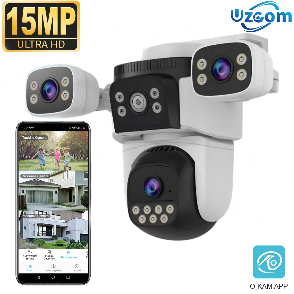 

Uzoom 8K Защита безопасности Wi-Fi камера Открытый три экрана 15MP CCTV Внешняя IP-камера 10-кратный зум 15-мегапиксельная камера видеонаблюдения