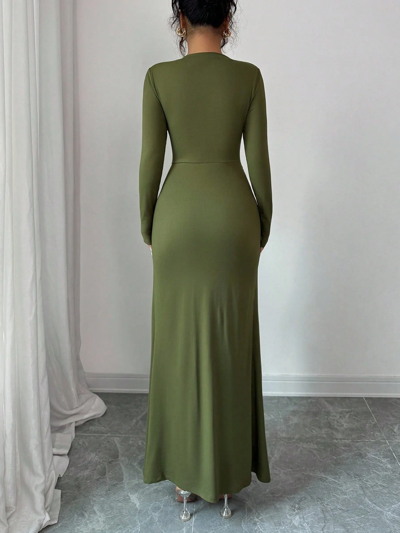 Lente en herfst nieuwe modieuze Franse stijl effen kleur lange jurk