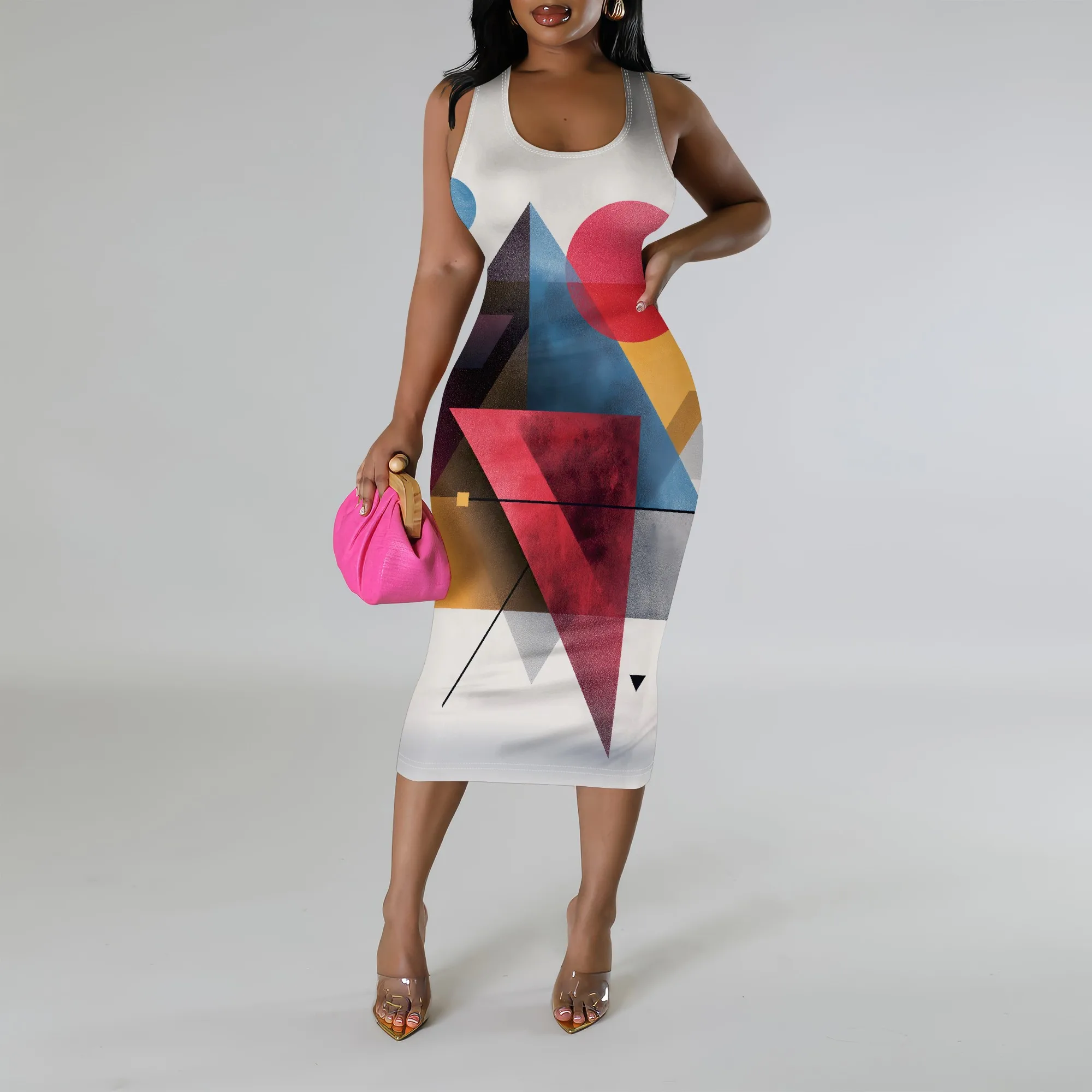 

Abstract Geometric Midi Dress S-3XL Sleeveless Bodycon Style for Art Show, Gallery Event or Creative Streetwear Look