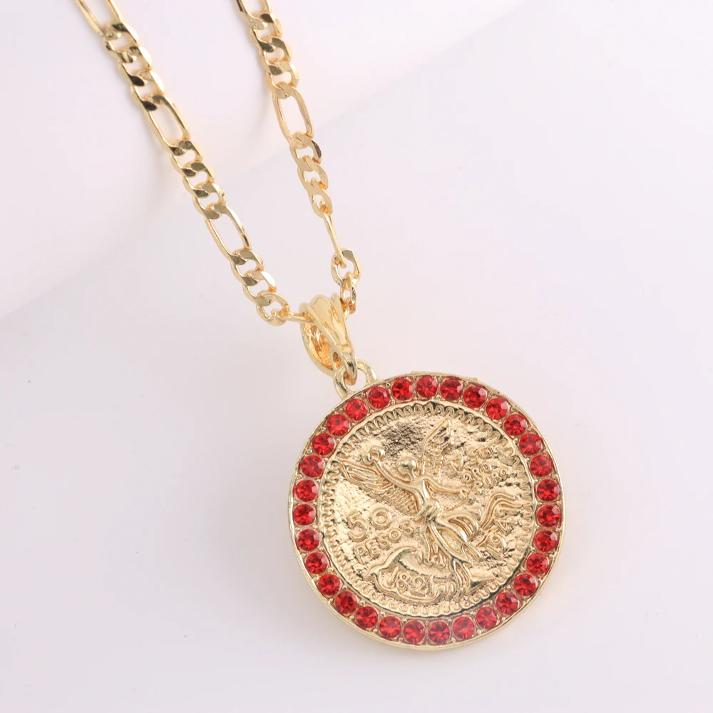 Lucky Jewelry 50 Mexican Peso Gold Coin Religious Sanctuary Hip Hop Pendant Without Necklace 18K Gold Plated Party Favor