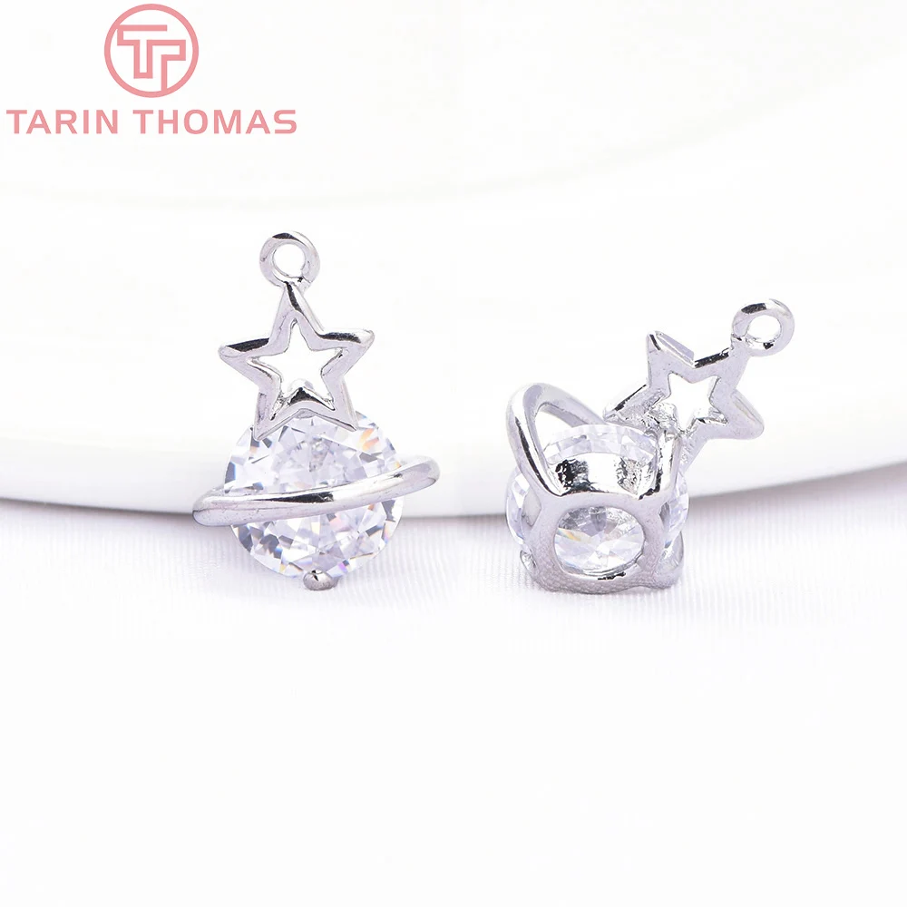 (1306) 6 uds 11x16,5 MM 24K latón chapado en Color dorado con colgantes de estrella de circón accesorios de joyería DIY de alta calidad