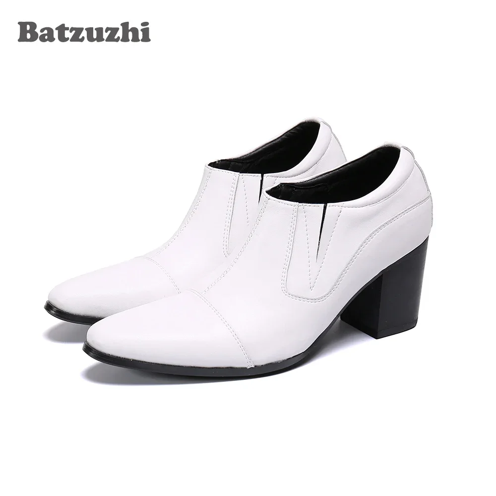 

Batzuzhi 7CM HIGH HEEL Men's Ankle Boots White Genuine Leather Boots for Men Botas Hombre Handmade Designer, Big Sizes EU38-EU46