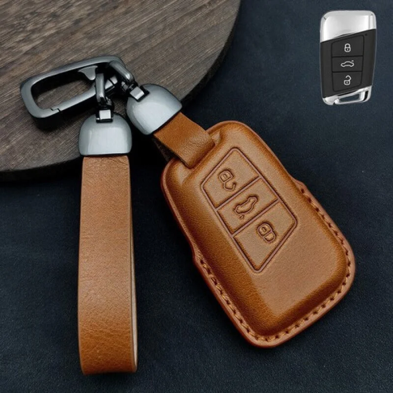 غطاء حافظة مفاتيح السيارة من الجلد الطبيعي A+ لهاتف VW Teramont B8 Arteon Jetta Passat Atlas #4