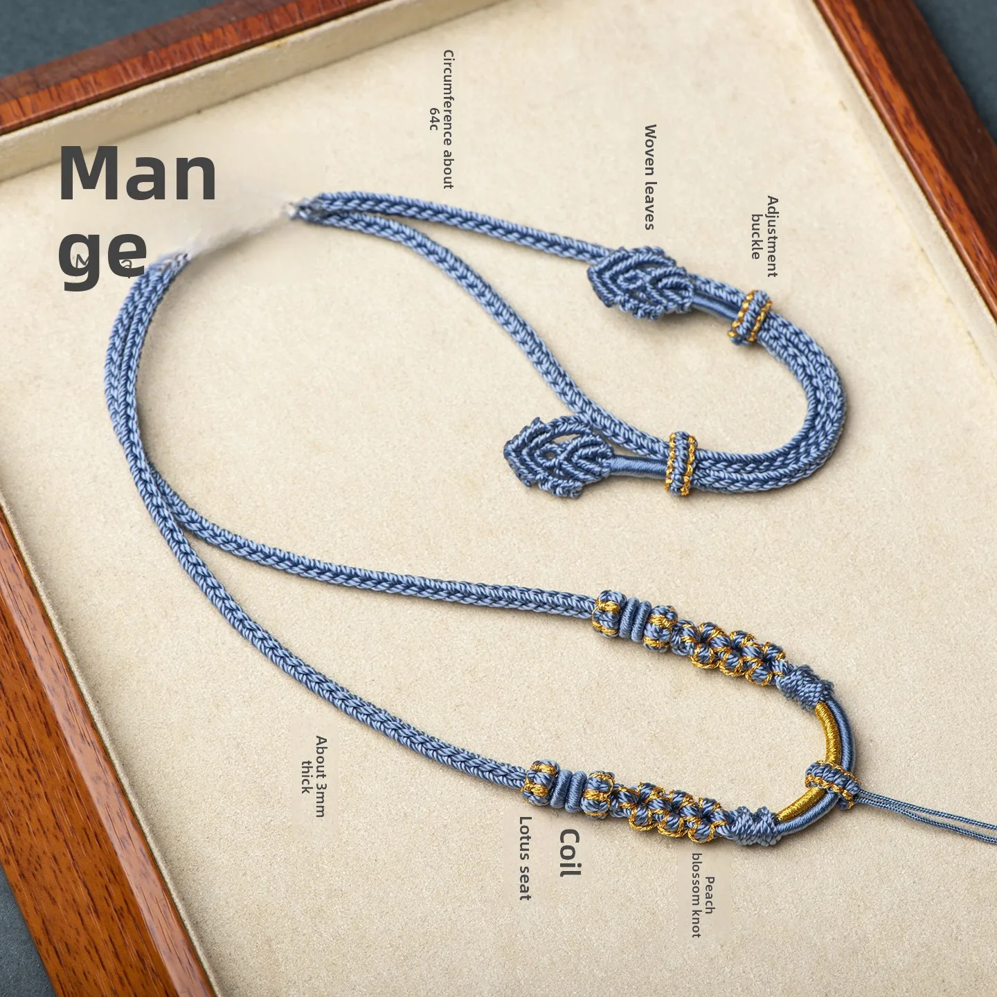 حبل مجدول يدويًا بثماني خيوط مع عقدة زهرة الخوخ، حبل للقلادات مع قلادات من اليشم والذهب والكهرمان، حبل تعليق بأسلوب عرقي