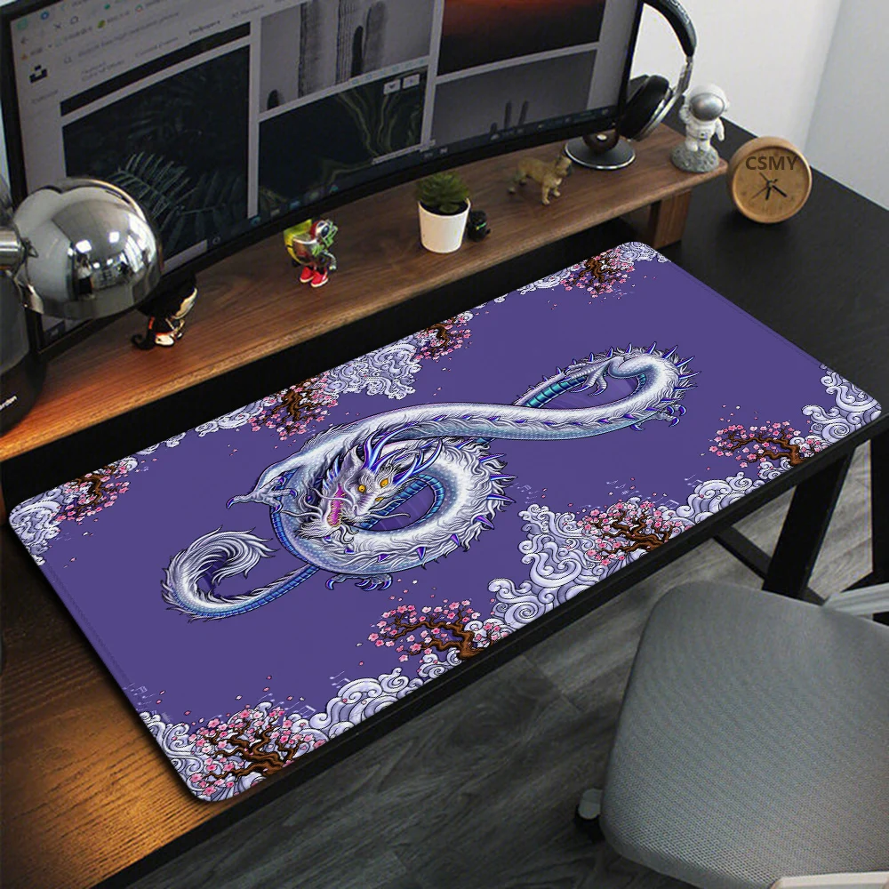 Tapis de souris Dragon violet japonais, impression HD, bord de verrouillage, non ald, clavier PC, tapis de bureau, joueur, 900x400