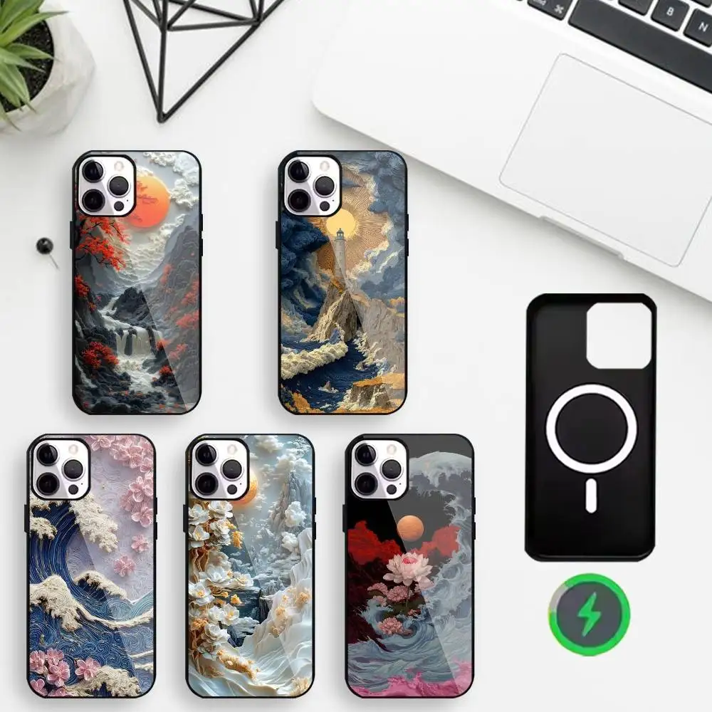 

Eastern Three-dimensional Art Phone Case For iPhone17,16,15,14,13,12,11 Max Black Wireless Charging Protecitve Cover
