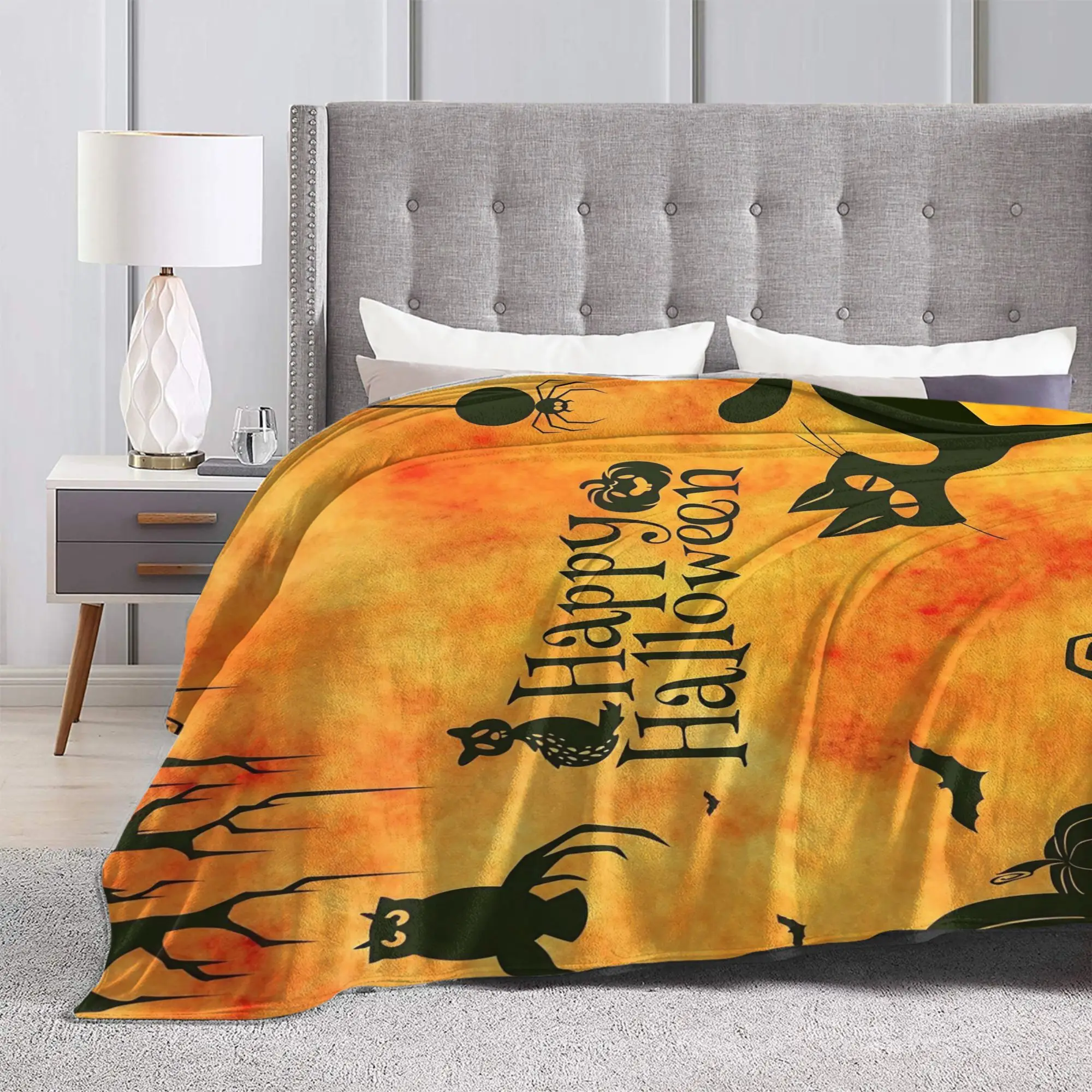 Happy Halloween Blankets Fleece Summer Air Conditioning Pumpkin Cat Multi-function Warm Throw Blanket for Bedding Bedspread