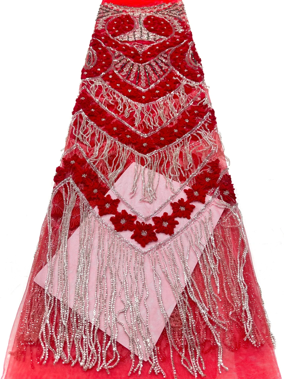 High Quality African 3D Applique Tassels Lace Fabric 2026 Latest French Sequins Beads Sewing Embroidery Lace Tulle Nigeria Dress