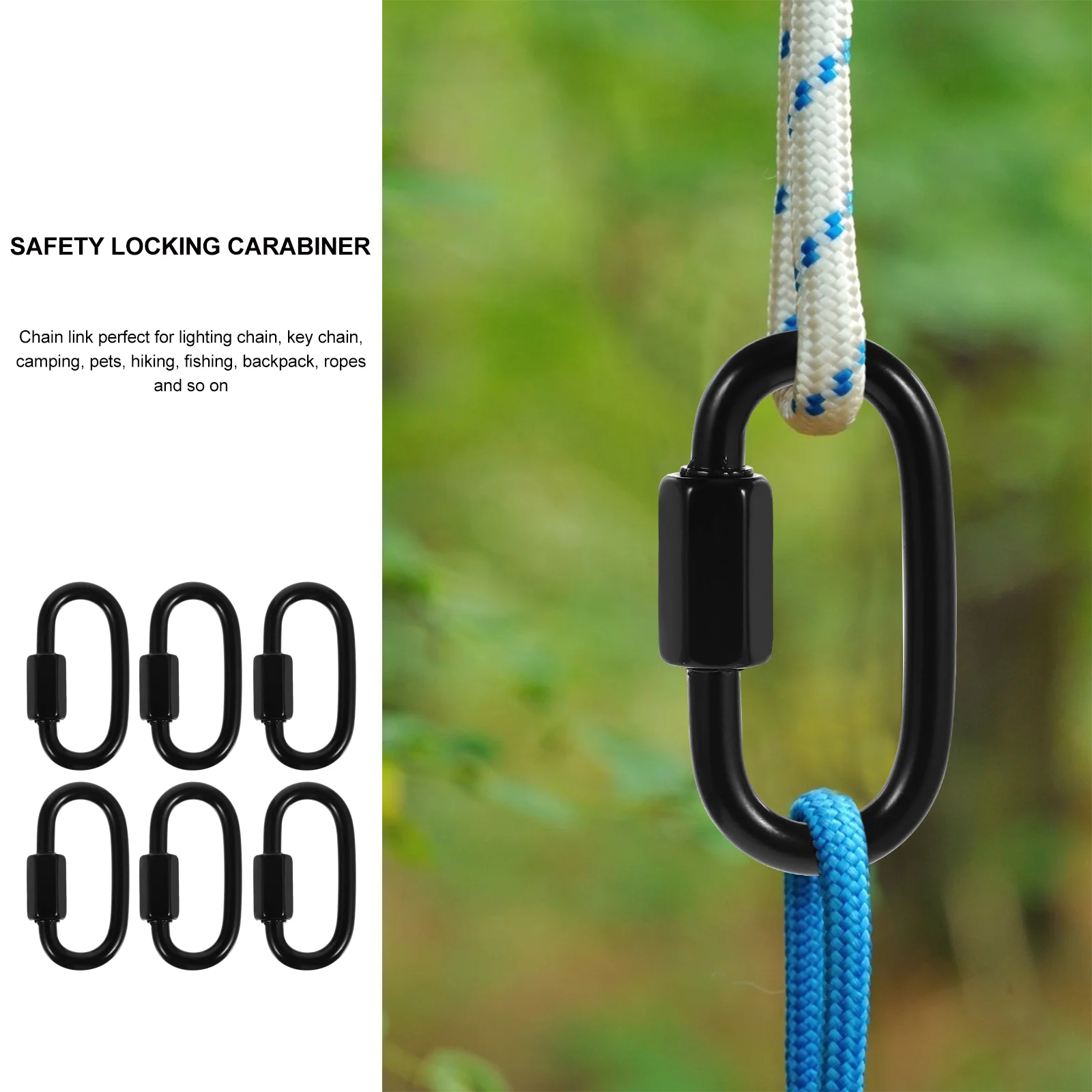 8 Pcs Carabiner Safety Locking Hook Trailer Chain Links Connectors Stainless Steel Rope Quick The Tow