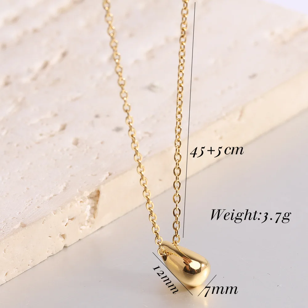 Skyrim Stainless Steel Teardrop Pendant Necklace Women Minimalist Glossy Thick Chunky Dome Neck Chains Fashion Jewelry Gift