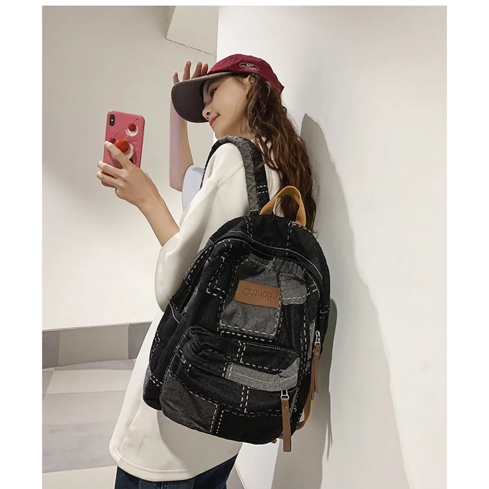 Women\'s Retro Casual Fashion Travel Large Capacity Denim Bag Backpack