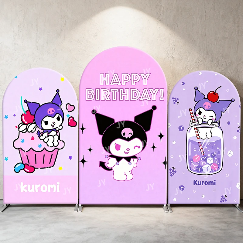 

Фон для фотосессии Sanrio Kuromi Happy Birthday, розовый, праздничный, для детского дня рождения, бэби-шауэра, декор для фотозоны