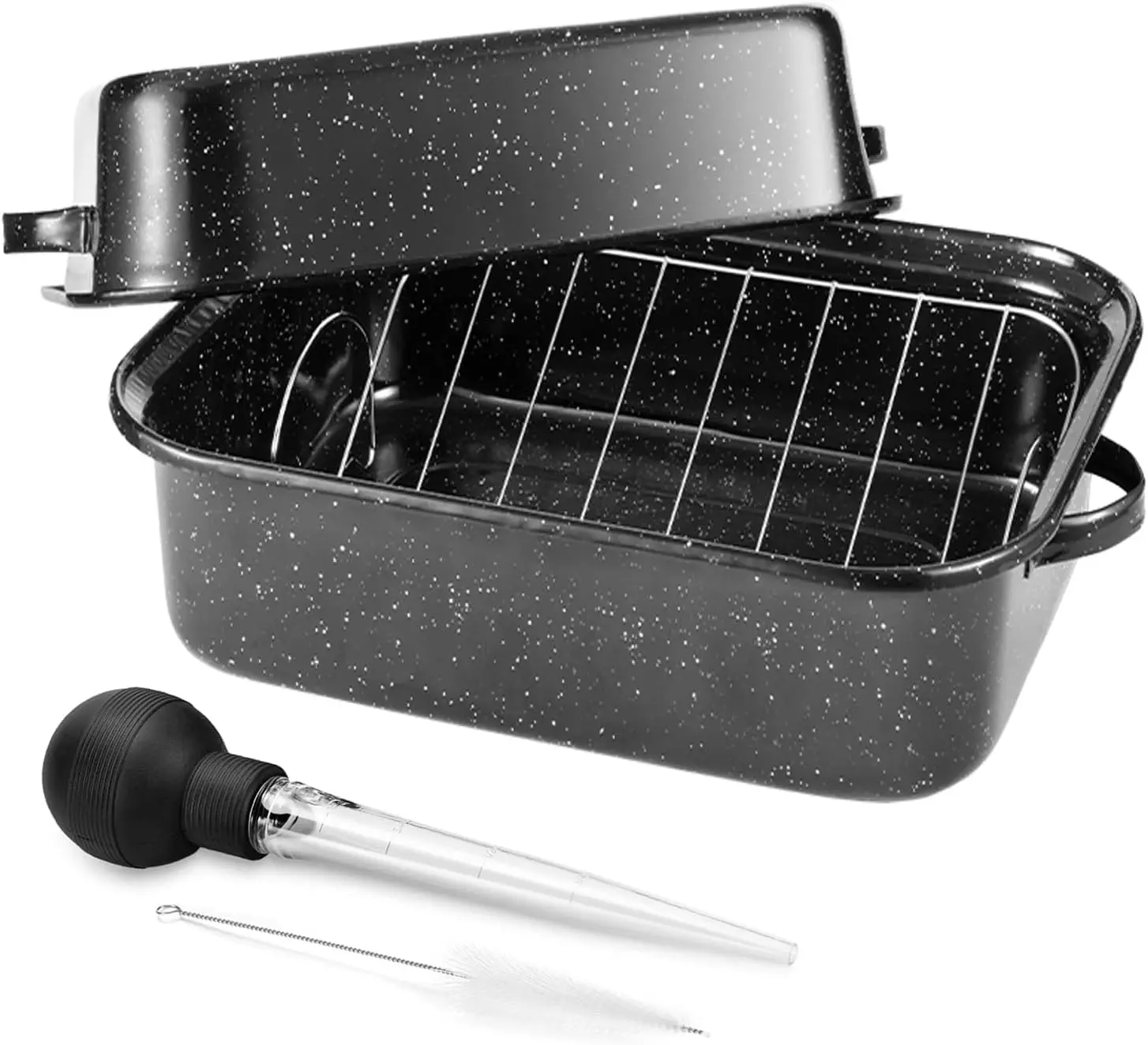 

21-Inch Large Roasting Pan with Rack, 25lb Capacity for Turkey and Baking, Includes V-Rack and Lid