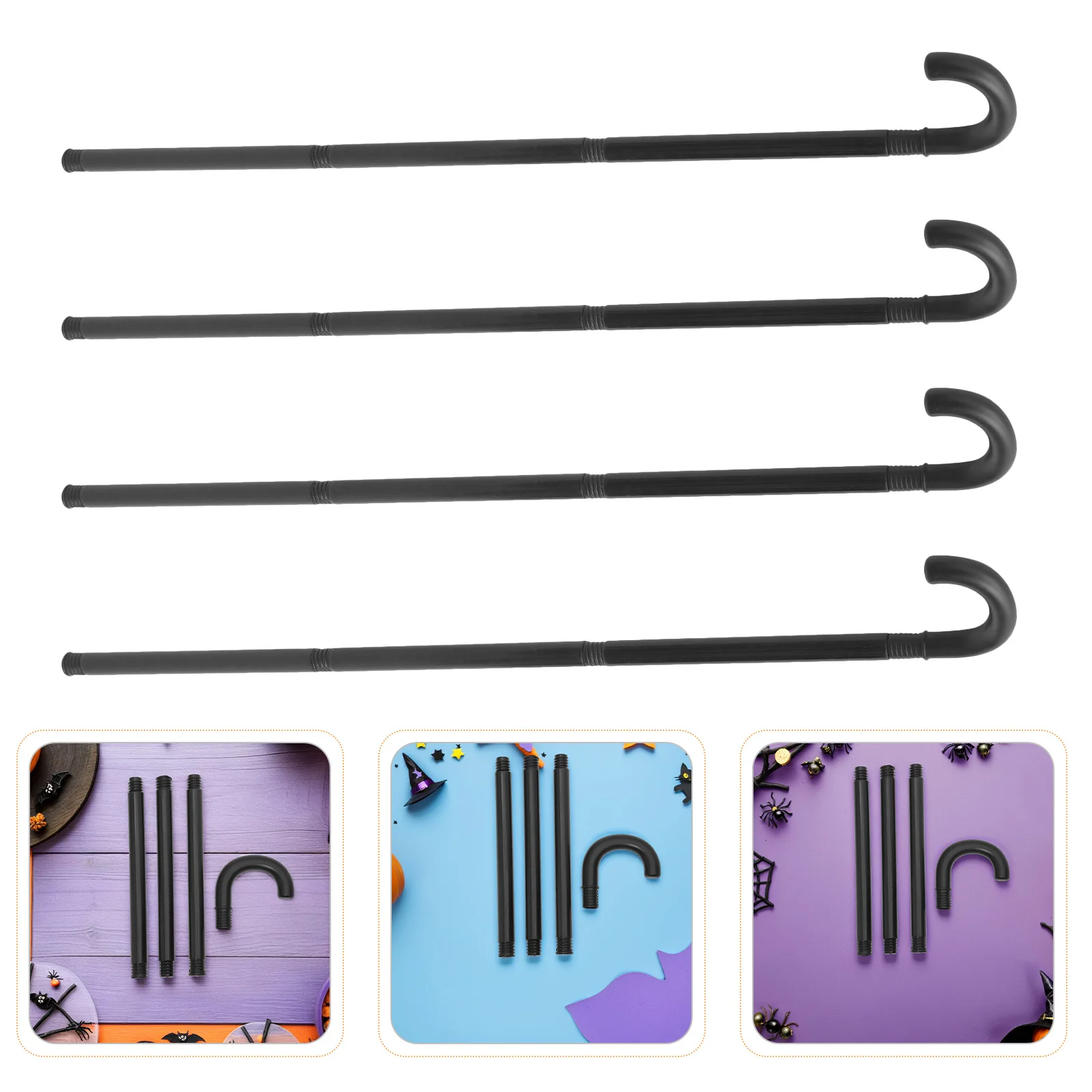 

4Pcs Black Dance Cane Prop: Stylish Plastic Walking Stick for Adult Cosplay Jazz Belly Dance Stage Costume Accessory