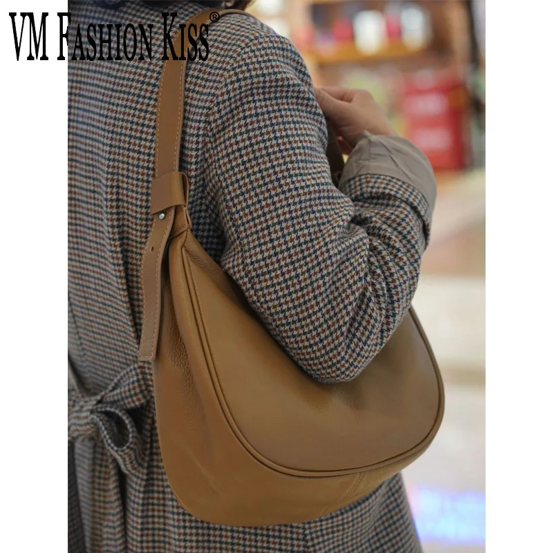 VM FASHION KISS Natural Cowhide Women's Armpit Hand Bag Woman Genuine Leather Crossbody Shoulder Bag Handbags For Women Ladies