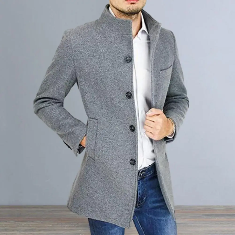 Men Long Cotton Coat 2023 Autumn Winter New Wool Blend Pure Color Casual Business Fashion Slim Windbreaker Jacket Men Clothing