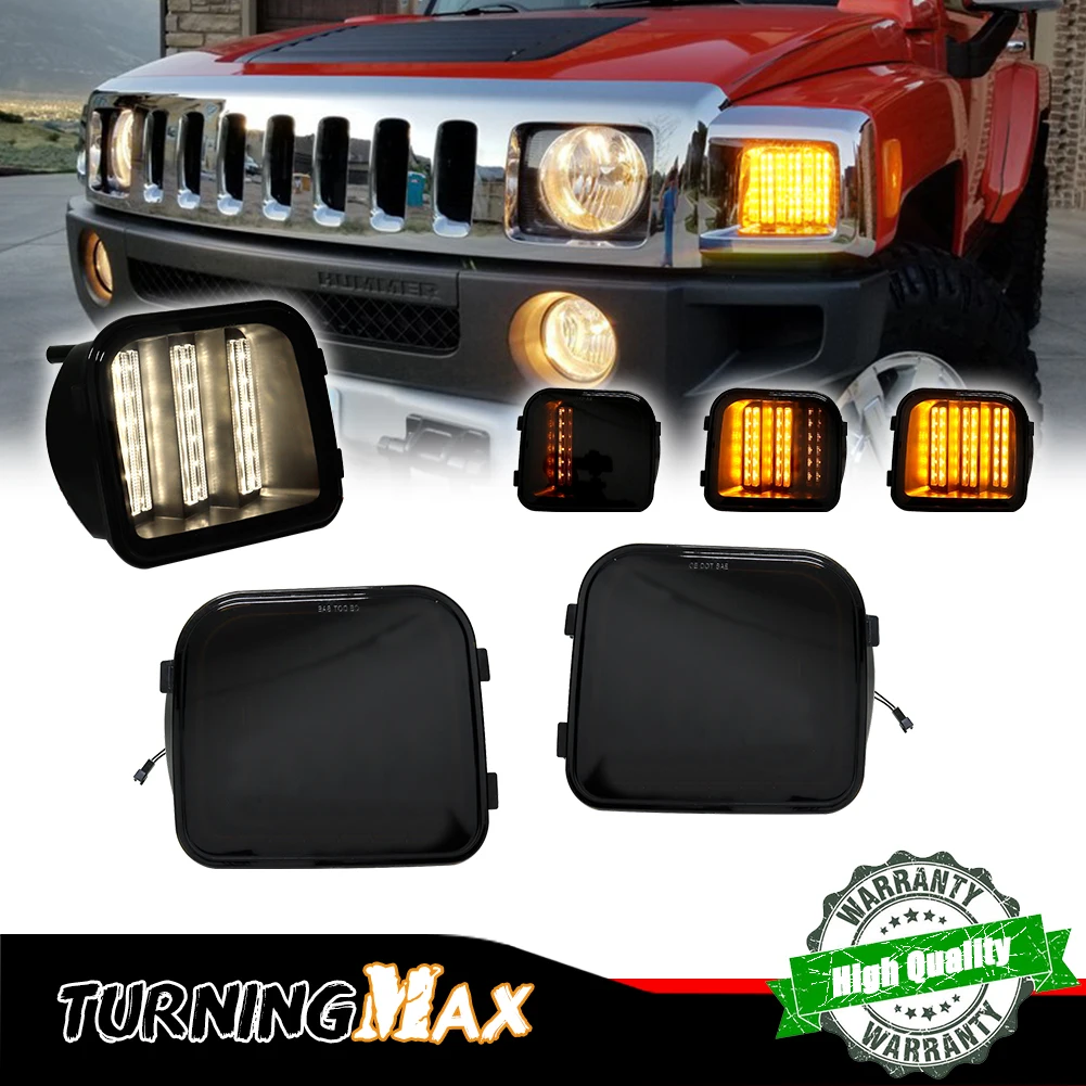 Dual-color Sequential Amber LED Front Bumper Turn Signal Light w/ White DRL/Driving Light For 2006-2010 Hummer H3 H3T