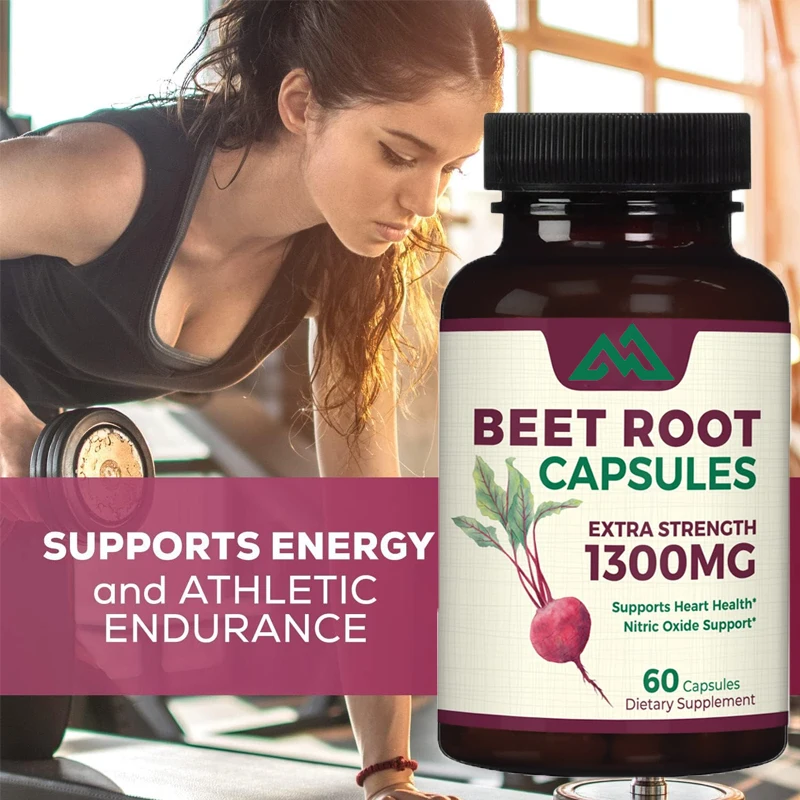 

Beetroot Supplement Capsules -1300 mg Extra Strength - Supports Blood Circulation and Heart Health Non GMO and Gluten Free