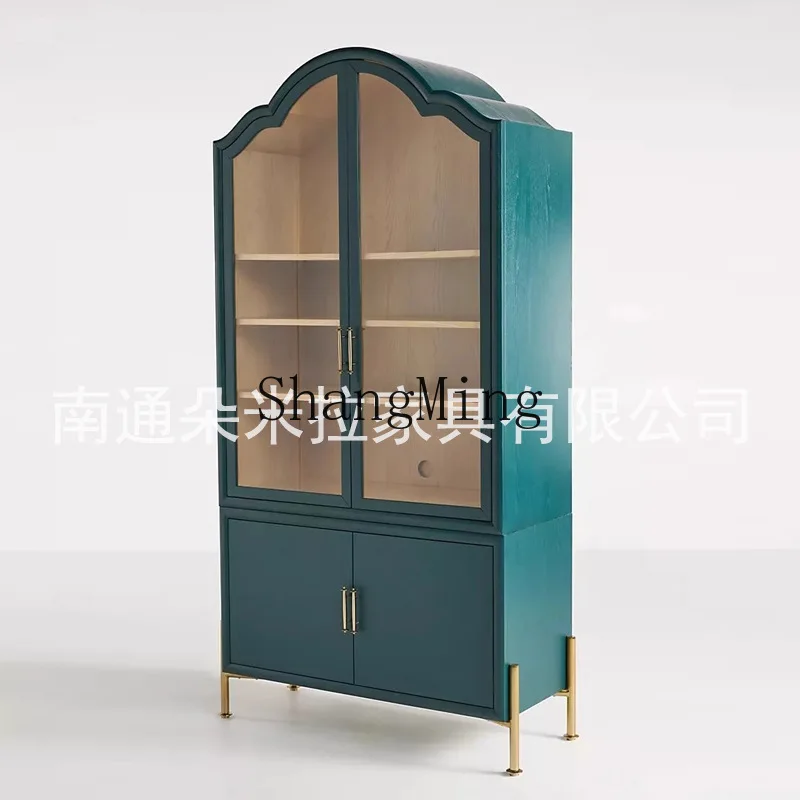 

CL Light Luxury Style Solid Wood Bookcase Modern Glass Door Metal Leg Decorative Living Room Multi-layer Storage Cabinet