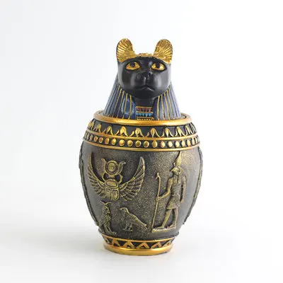 Ancient Egypt Cat God Canopic Jar Storage Figurines Pharaoh Saint Resin Art&Craft Home Decoration