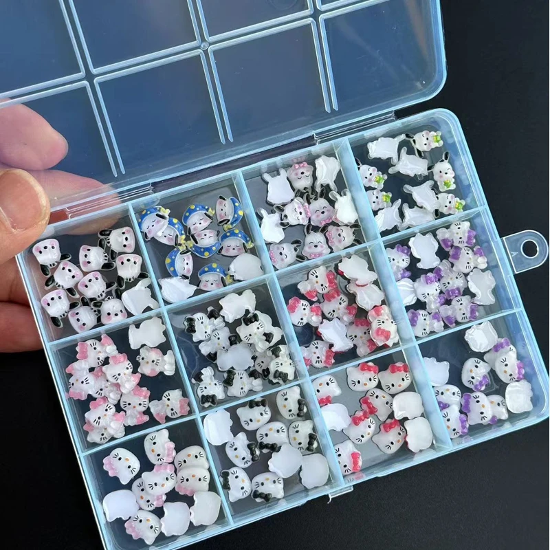 120/70Pcs In The Box Kawaii Sanrio Nail Art Charms Hello Kitty Kuromi Cinnamoroll Cartoon Nail Rhinestone Gems Kit DIY Craft