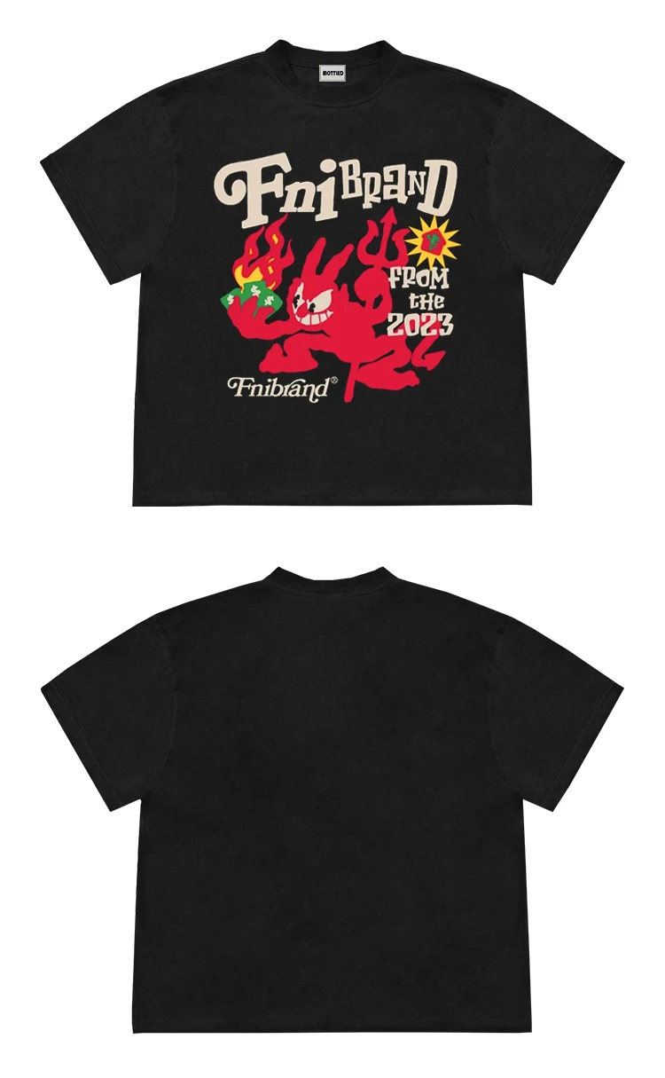 

Motorcycle Retro Cute and Interesting Little Devil Print Cartoon Creative Short-Sleeved Men and Women Popular Summer Hot Style