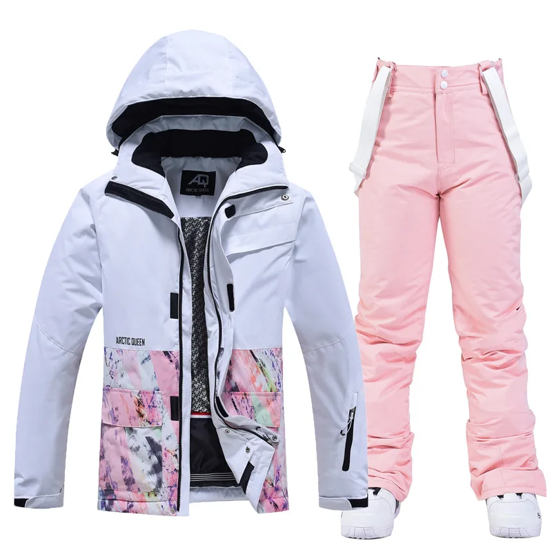 

2022 New Men Women Snowboard Suit Winter Warm Ski Clothing Ski Jacket Waterproof Windproof Jackets Strap Pants Set Overalls