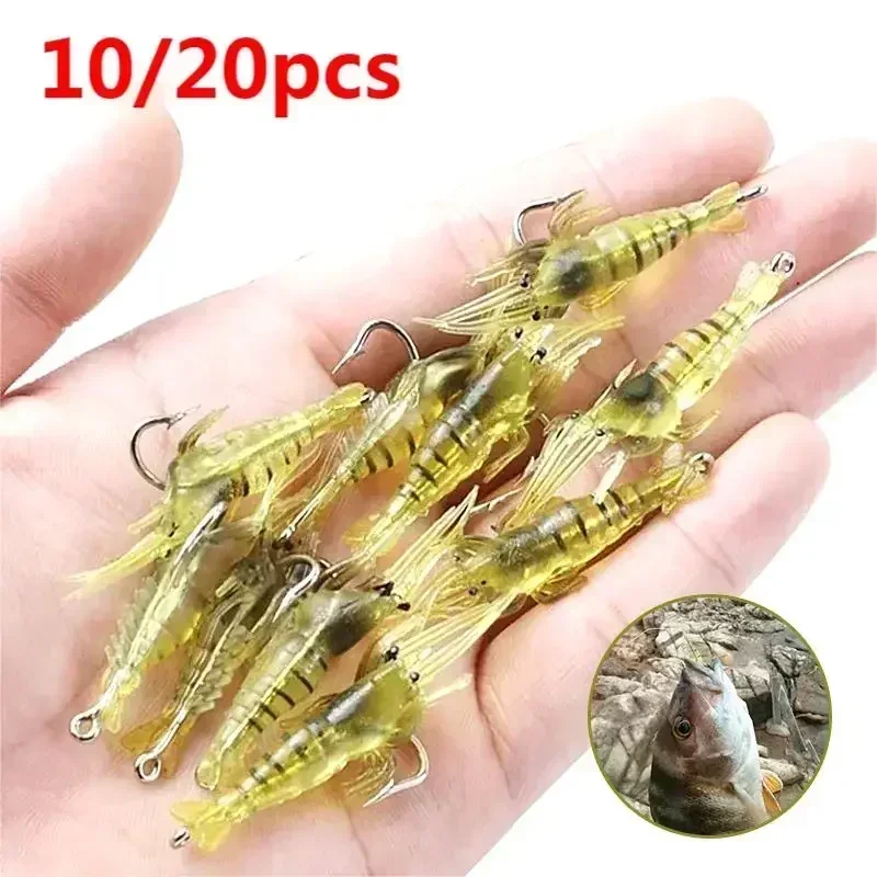 10/20pcs Fishing Lures with Hook Fake Shrimp Bait Small Prawn Lure fishing supplies Wobblers Soft Bait Luminous Shrimp Lure 새우미끼