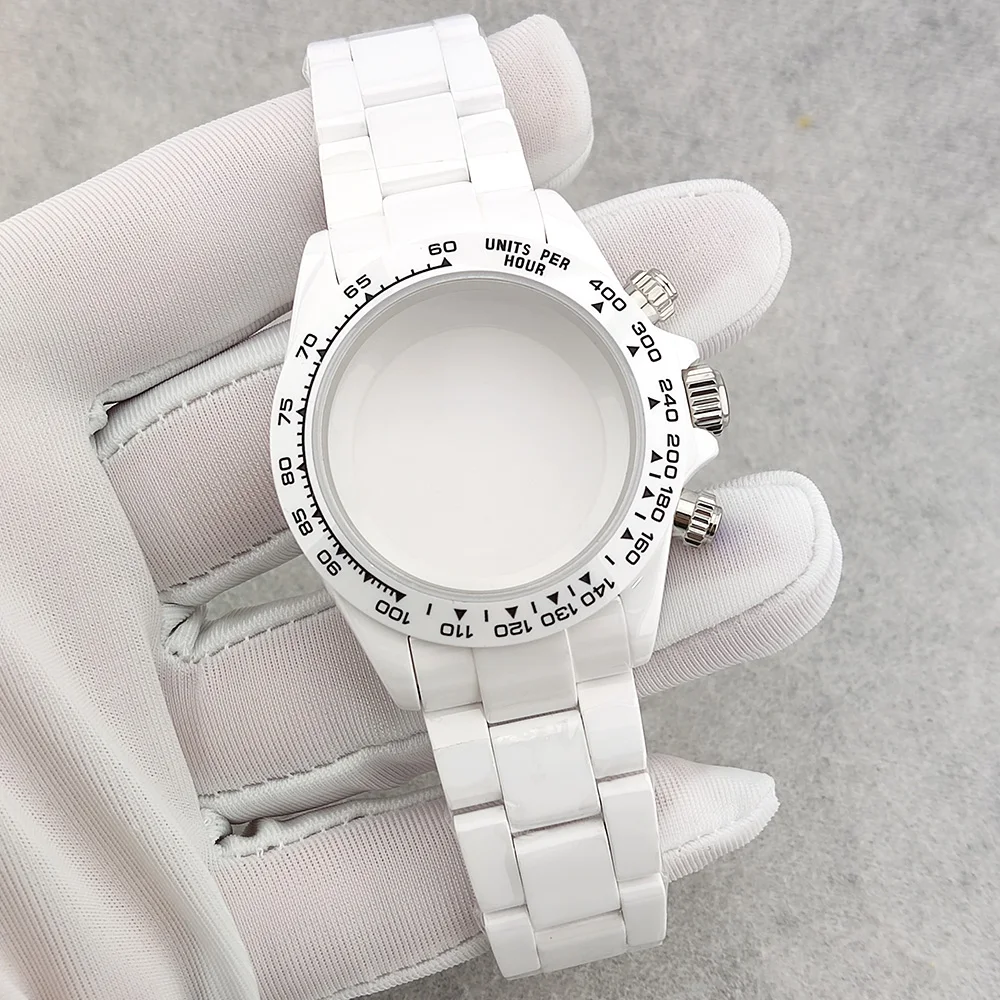 39mm VK63 Case VK63/4130 Movement Ceramic Case White/Black Ceramic Case Combination Waterproof Case Fits VK63/4130 Movement